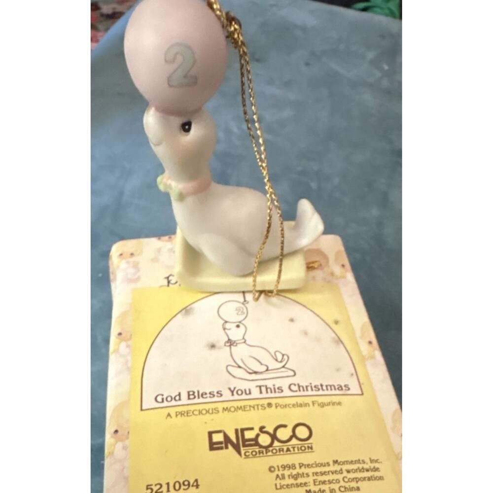 Precious Moments God Bless You This Christmas Seal Porcelain Ornament 1998